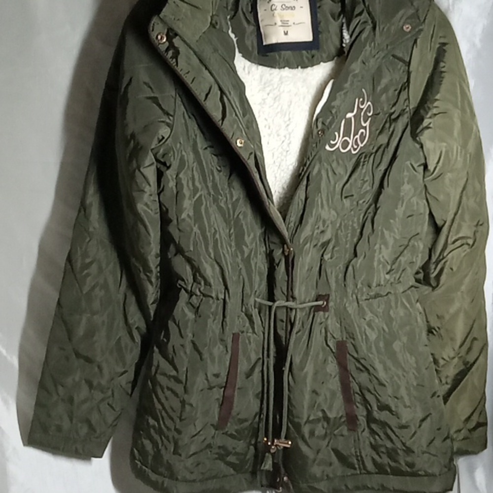 Ci Sono Olive Green Hooded Jacket